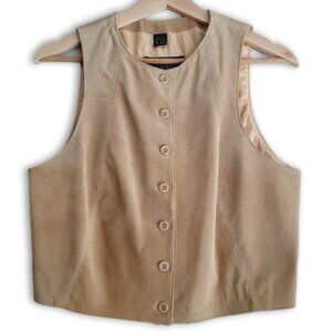 DANIER 100% Genuine Suede Leather Vest Button Down Cream Beige Sz S